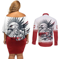 Poland Independence Day Couples Matching Off Shoulder Short Dress and Long Sleeve Button Shirt Polska Eagle Proud To Be Polish - Wonder Print Shop
