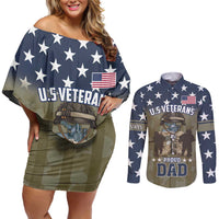Personalized Veterans Day 2024 Couples Matching Off Shoulder Short Dress and Long Sleeve Button Shirt U.S Veterans Proud Dad - Wonder Print Shop