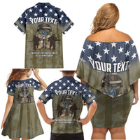 Personalized Veterans Day 2024 Family Matching Off Shoulder Short Dress and Hawaiian Shirt U.S Veterans Proud Dad - Wonder Print Shop