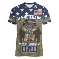 Personalized Veterans Day 2024 Women V-Neck T-Shirt U.S Veterans Proud Dad - Wonder Print Shop