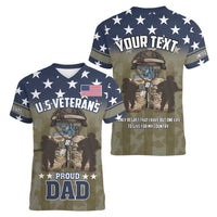 Personalized Veterans Day 2024 Women V-Neck T-Shirt U.S Veterans Proud Dad - Wonder Print Shop
