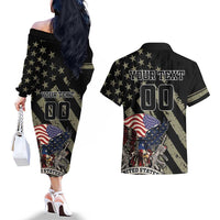 Custom Remembrance Day Couples Matching Off The Shoulder Long Sleeve Dress and Hawaiian Shirt American Eagle With USA Flags - Wonder Print Shop