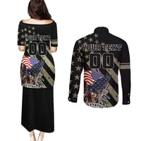 Custom Remembrance Day Couples Matching Puletasi and Long Sleeve Button Shirt American Eagle With USA Flags - Wonder Print Shop