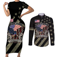 Custom Remembrance Day Couples Matching Short Sleeve Bodycon Dress and Long Sleeve Button Shirt American Eagle With USA Flags - Wonder Print Shop