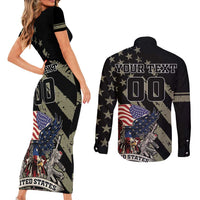 Custom Remembrance Day Couples Matching Short Sleeve Bodycon Dress and Long Sleeve Button Shirt American Eagle With USA Flags - Wonder Print Shop