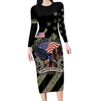 Custom Remembrance Day Long Sleeve Bodycon Dress American Eagle With USA Flags - Wonder Print Shop