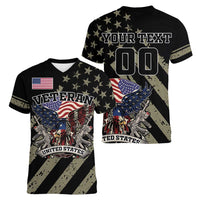 Custom Remembrance Day Women V-Neck T-Shirt American Eagle With USA Flags - Wonder Print Shop