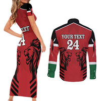 Custom Kenya Rugby Couples Matching Short Sleeve Bodycon Dress and Long Sleeve Button Shirt African Lion Unique Style - Wonder Print Shop