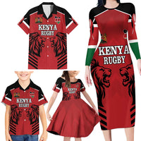 Custom Kenya Rugby Family Matching Long Sleeve Bodycon Dress and Hawaiian Shirt African Lion Unique Style - Wonder Print Shop