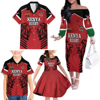 Custom Kenya Rugby Family Matching Off The Shoulder Long Sleeve Dress and Hawaiian Shirt African Lion Unique Style - Wonder Print Shop