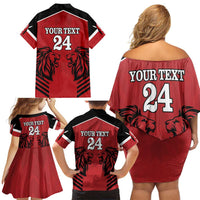 Custom Kenya Rugby Family Matching Off Shoulder Short Dress and Hawaiian Shirt African Lion Unique Style - Wonder Print Shop
