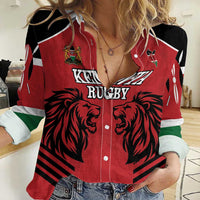 Custom Kenya Rugby Women Casual Shirt African Lion Unique Style - Wonder Print Shop