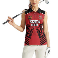 Custom Kenya Rugby Women Sleeveless Polo Shirt African Lion Unique Style - Wonder Print Shop