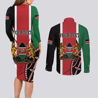 Personalized Kenya Independence Day Couples Matching Long Sleeve Bodycon Dress and Long Sleeve Button Shirt Let Us All Pull Together - Wonder Print Shop