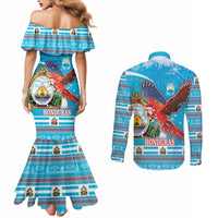 Honduras Christmas Couples Matching Mermaid Dress and Long Sleeve Button Shirt Scarlet Macaw Feliz Navidad