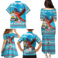 Honduras Christmas Family Matching Puletasi and Hawaiian Shirt Scarlet Macaw Feliz Navidad - Wonder Print Shop