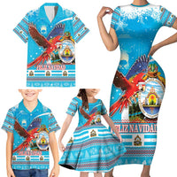 Honduras Christmas Family Matching Short Sleeve Bodycon Dress and Hawaiian Shirt Scarlet Macaw Feliz Navidad - Wonder Print Shop