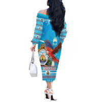 Honduras Christmas Off The Shoulder Long Sleeve Dress Scarlet Macaw Feliz Navidad - Wonder Print Shop