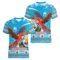 Honduras Christmas Women V-Neck T-Shirt Scarlet Macaw Feliz Navidad - Wonder Print Shop