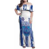 Custom Honduras Football Family Matching Off Shoulder Maxi Dress and Hawaiian Shirt Los Catrachos Grunge Style - Wonder Print Shop