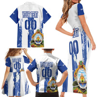 Custom Honduras Football Family Matching Short Sleeve Bodycon Dress and Hawaiian Shirt Los Catrachos Grunge Style - Wonder Print Shop