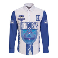 Custom Honduras Football Long Sleeve Button Shirt Los Catrachos Grunge Style - Wonder Print Shop
