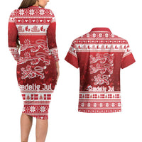 Denmark Christmas Couples Matching Long Sleeve Bodycon Dress and Hawaiian Shirt Three Danish Lions - Wonder Print Shop