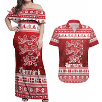 Denmark Christmas Couples Matching Off Shoulder Maxi Dress and Hawaiian Shirt Three Danish Lions - Wonder Print Shop