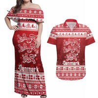 Denmark Christmas Couples Matching Off Shoulder Maxi Dress and Hawaiian Shirt Three Danish Lions - Wonder Print Shop