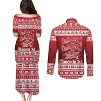 Denmark Christmas Couples Matching Puletasi and Long Sleeve Button Shirt Three Danish Lions - Wonder Print Shop