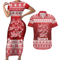 Denmark Christmas Couples Matching Short Sleeve Bodycon Dress and Hawaiian Shirt Three Danish Lions - Wonder Print Shop