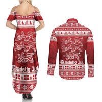 Denmark Christmas Couples Matching Summer Maxi Dress and Long Sleeve Button Shirt Three Danish Lions - Wonder Print Shop