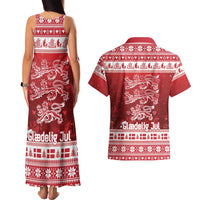 Denmark Christmas Couples Matching Tank Maxi Dress and Hawaiian Shirt Three Danish Lions - Wonder Print Shop