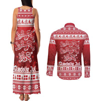 Denmark Christmas Couples Matching Tank Maxi Dress and Long Sleeve Button Shirt Three Danish Lions - Wonder Print Shop