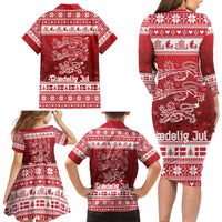 Denmark Christmas Family Matching Long Sleeve Bodycon Dress and Hawaiian Shirt Three Danish Lions - Wonder Print Shop