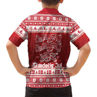Denmark Christmas Family Matching Off The Shoulder Long Sleeve Dress and Hawaiian Shirt Three Danish Lions - Wonder Print Shop