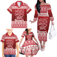 Denmark Christmas Family Matching Off The Shoulder Long Sleeve Dress and Hawaiian Shirt Three Danish Lions - Wonder Print Shop