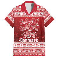 Denmark Christmas Family Matching Off The Shoulder Long Sleeve Dress and Hawaiian Shirt Three Danish Lions - Wonder Print Shop