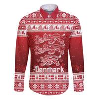 Denmark Christmas Family Matching Off The Shoulder Long Sleeve Dress and Hawaiian Shirt Three Danish Lions - Wonder Print Shop