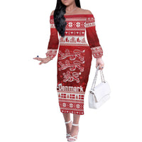 Denmark Christmas Family Matching Off The Shoulder Long Sleeve Dress and Hawaiian Shirt Three Danish Lions - Wonder Print Shop