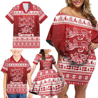 Denmark Christmas Family Matching Off Shoulder Short Dress and Hawaiian Shirt Three Danish Lions - Wonder Print Shop