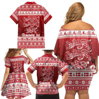 Denmark Christmas Family Matching Off Shoulder Short Dress and Hawaiian Shirt Three Danish Lions - Wonder Print Shop