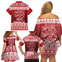 Denmark Christmas Family Matching Off Shoulder Short Dress and Hawaiian Shirt Three Danish Lions - Wonder Print Shop