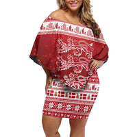 Denmark Christmas Family Matching Off Shoulder Short Dress and Hawaiian Shirt Three Danish Lions - Wonder Print Shop