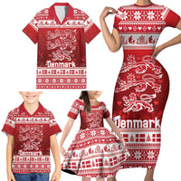 Denmark Christmas Family Matching Short Sleeve Bodycon Dress and Hawaiian Shirt Three Danish Lions - Wonder Print Shop
