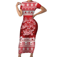 Denmark Christmas Family Matching Short Sleeve Bodycon Dress and Hawaiian Shirt Three Danish Lions - Wonder Print Shop