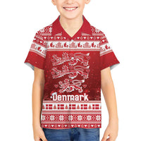Denmark Christmas Family Matching Short Sleeve Bodycon Dress and Hawaiian Shirt Three Danish Lions - Wonder Print Shop
