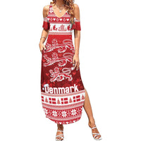 Denmark Christmas Family Matching Summer Maxi Dress and Hawaiian Shirt Three Danish Lions - Wonder Print Shop