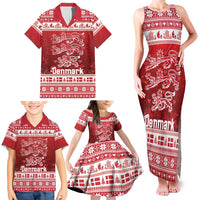 Denmark Christmas Family Matching Tank Maxi Dress and Hawaiian Shirt Three Danish Lions - Wonder Print Shop