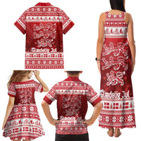 Denmark Christmas Family Matching Tank Maxi Dress and Hawaiian Shirt Three Danish Lions - Wonder Print Shop